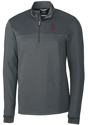 Cutter and Buck Southern Illinois Salukis Mens Grey Traverse Stripe Stretch Long Sleeve Qtr Zip ..