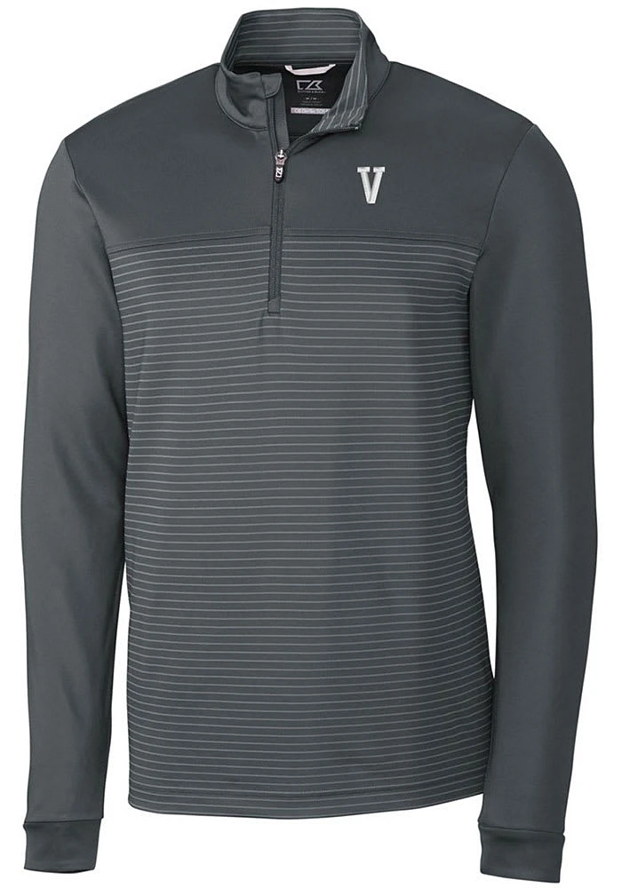 Cutter and Buck Villanova Wildcats Mens Grey Vault Traverse Stripe Long Sleeve Qtr Zip Pullover