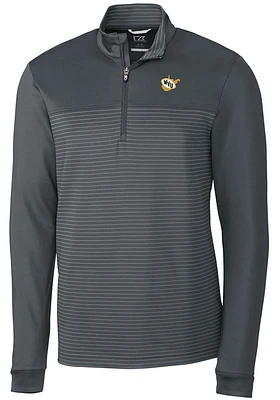 Cutter and Buck West Virginia Mountaineers Mens Grey Vault Traverse Stripe Long Sleeve Qtr Zip P..