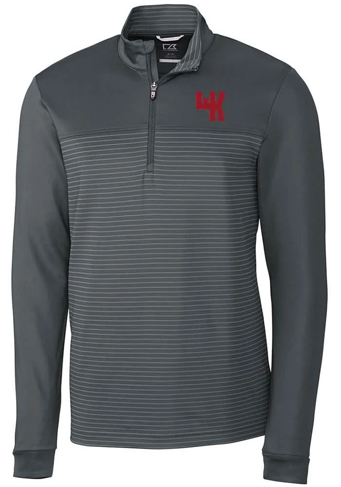 Cutter and Buck Western Kentucky Hilltoppers Mens Grey Traverse Stripe Stretch Long Sleeve Qtr Z..