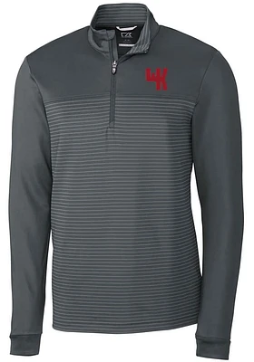 Cutter and Buck Western Kentucky Hilltoppers Mens Grey Traverse Stripe Stretch Long Sleeve Qtr Z..