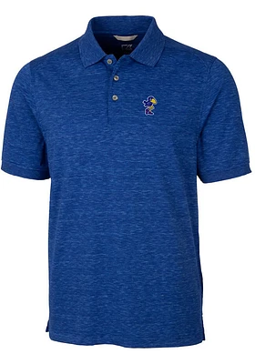 Cutter and Buck Kansas Jayhawks Mens Blue Vault Advantage Space Dye Short Sleeve Polo