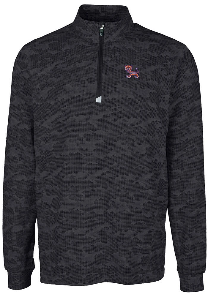 Cutter and Buck Clemson Tigers Mens Black Traverse Camo Print Stretch Long Sleeve Qtr Zip Pullov..