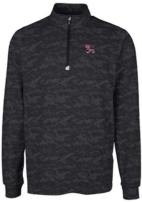 Cutter and Buck Clemson Tigers Mens Black Traverse Camo Print Stretch Long Sleeve Qtr Zip Pullov..