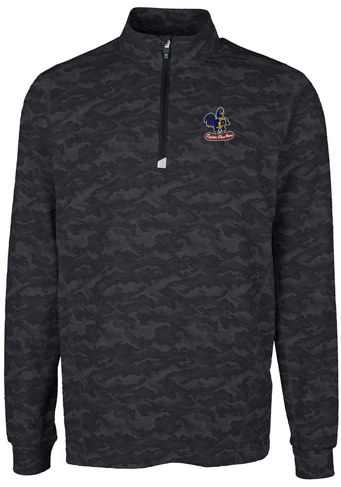 Cutter and Buck Delaware Fightin' Blue Hens Mens Black Traverse Camo Print Stretch Long Sleeve Q..