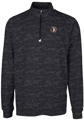 Cutter and Buck Florida State Seminoles Mens Black Traverse Camo Print Stretch Long Sleeve Qtr Z..