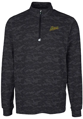 Cutter and Buck George Mason University Mens Black Traverse Camo Print Stretch Long Sleeve Qtr Z..
