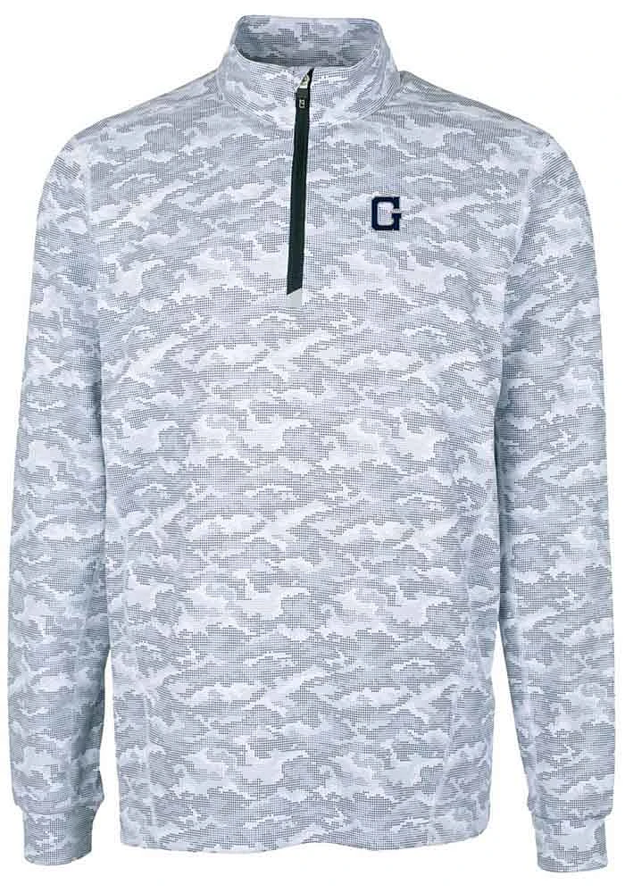 Cutter and Buck Georgetown Hoyas Mens Charcoal Vault Traverse Camo Long Sleeve Qtr Zip Pullover