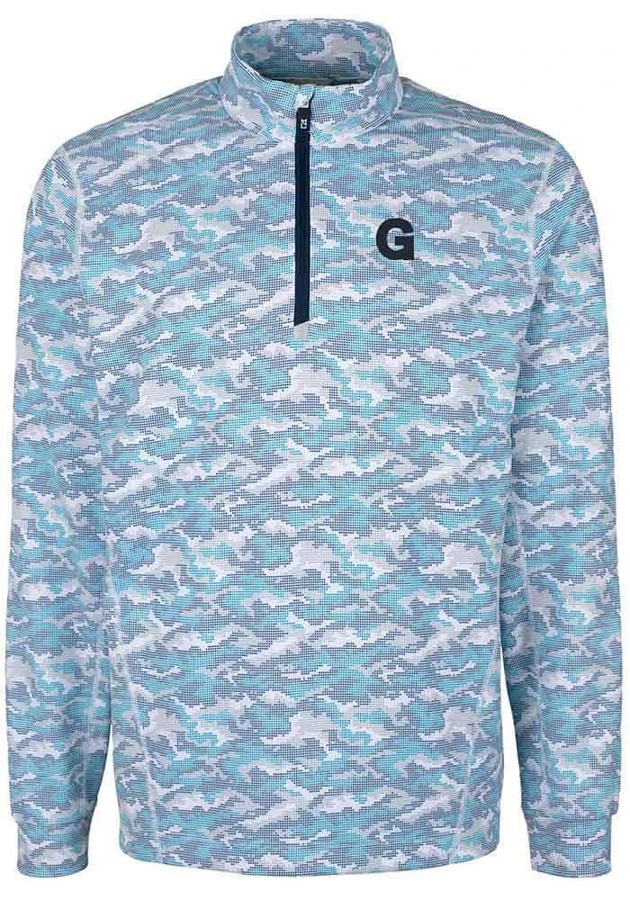 Cutter and Buck Gonzaga Bulldogs Mens Blue Traverse Camo Print Stretch Long Sleeve Qtr Zip Pullo..