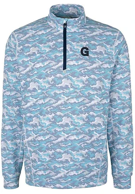 Cutter and Buck Gonzaga Bulldogs Mens Blue Traverse Camo Print Stretch Long Sleeve Qtr Zip Pullo..