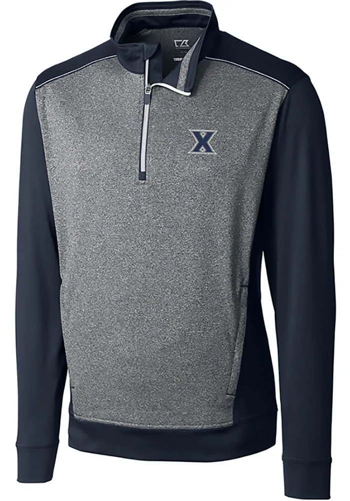 Cutter and Buck Xavier Musketeers Mens Navy Blue Replay Long Sleeve Qtr Zip Pullover