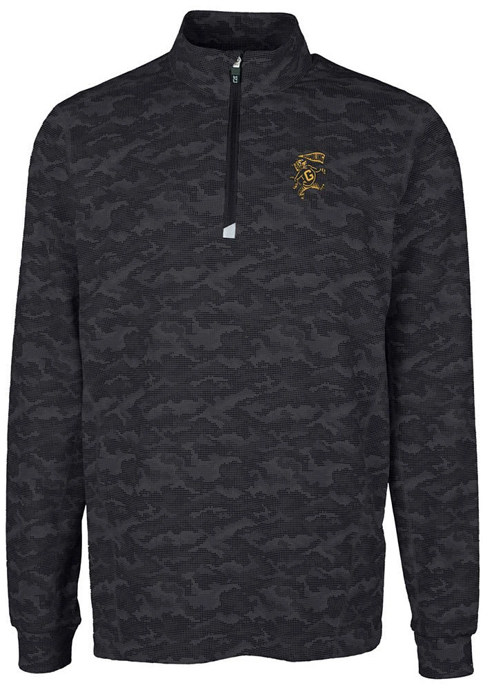 Cutter and Buck Grambling State Tigers Mens Black Traverse Camo Print Stretch Long Sleeve Qtr Zi..