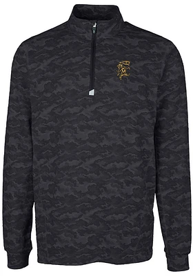 Cutter and Buck Grambling State Tigers Mens Black Traverse Camo Print Stretch Long Sleeve Qtr Zi..
