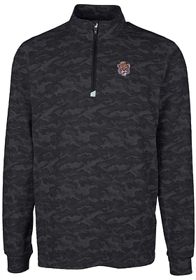 Cutter and Buck LSU Tigers Mens Black Traverse Camo Print Stretch Long Sleeve Qtr Zip Pullover