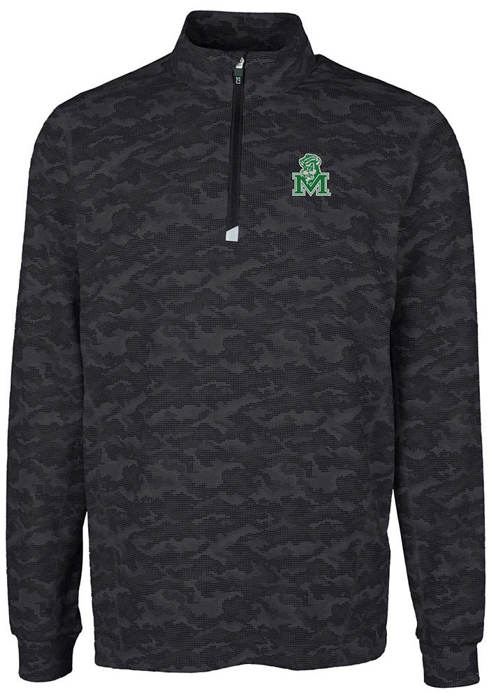 Cutter and Buck Marshall Thundering Herd Mens Black Traverse Camo Print Stretch Long Sleeve Qtr ..