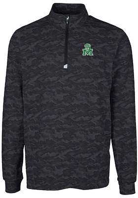 Cutter and Buck Marshall Thundering Herd Mens Black Traverse Camo Print Stretch Long Sleeve Qtr ..