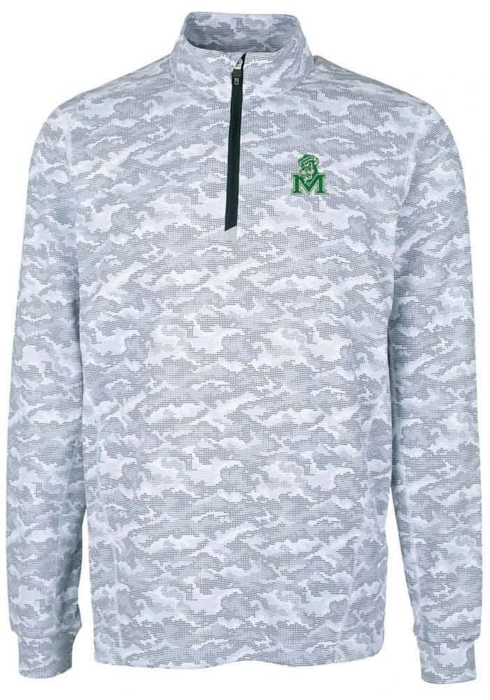 Cutter and Buck Marshall Thundering Herd Mens Charcoal Traverse Camo Print Stretch Long Sleeve Qtr..