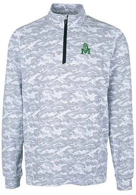Cutter and Buck Marshall Thundering Herd Mens Charcoal Traverse Camo Print Stretch Long Sleeve Qtr..