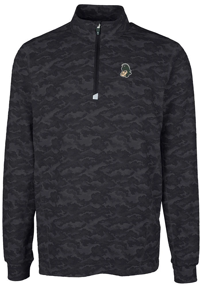 Cutter and Buck Michigan State Spartans Mens Black Traverse Camo Print Stretch Long Sleeve Qtr Zip..