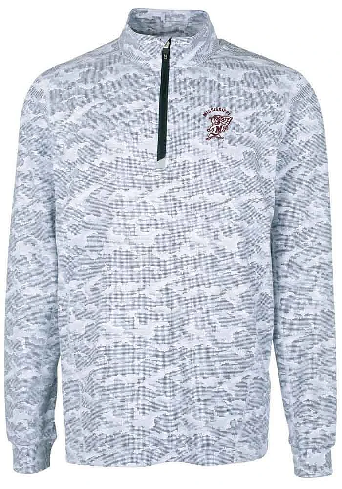 Cutter and Buck Mississippi State Bulldogs Mens Charcoal Vault Traverse Camo Long Sleeve Qtr Zip..