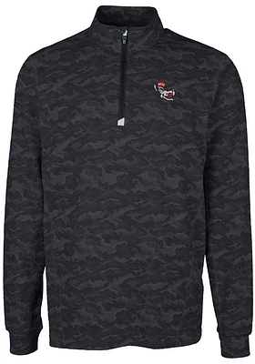 Cutter and Buck NC State Wolfpack Mens Black Traverse Camo Print Stretch Long Sleeve Qtr Zip Pul..