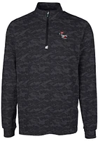 Cutter and Buck NC State Wolfpack Mens Black Traverse Camo Print Stretch Long Sleeve Qtr Zip Pul..