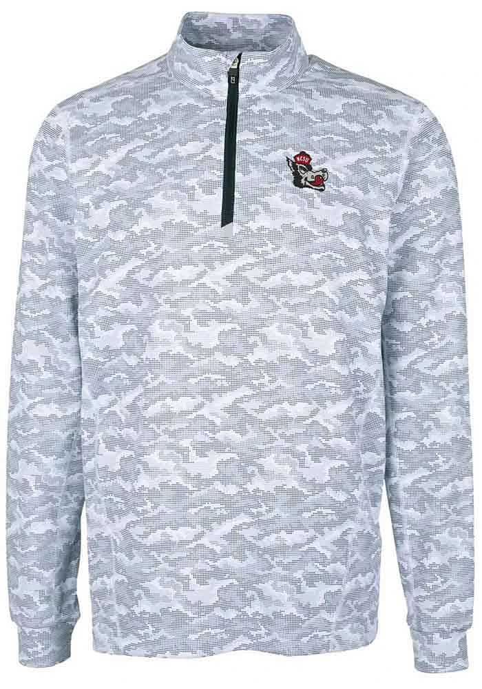 Cutter and Buck NC State Wolfpack Mens Charcoal Traverse Camo Print Stretch Long Sleeve Qtr Zip ..