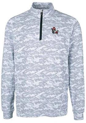 Cutter and Buck NC State Wolfpack Mens Charcoal Traverse Camo Print Stretch Long Sleeve Qtr Zip ..