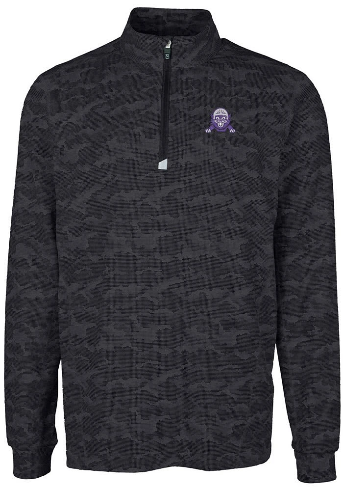 Mens Northwestern Wildcats Black Cutter and Buck Traverse Camo Print Stretch Qtr Zip Pullover