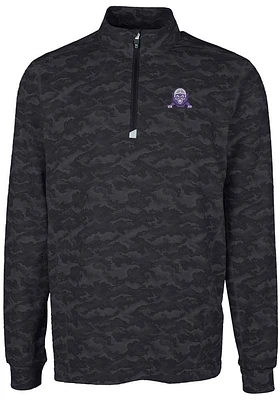 Mens Northwestern Wildcats Black Cutter and Buck Traverse Camo Print Stretch Qtr Zip Pullover