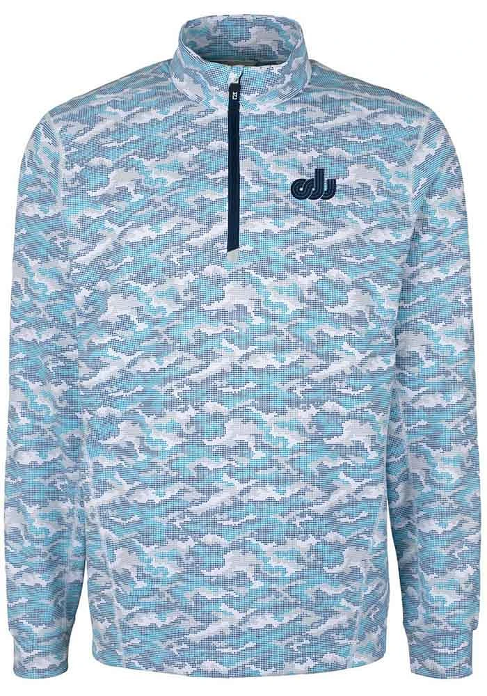 Cutter and Buck Old Dominion Monarchs Mens Blue Traverse Camo Print Stretch Long Sleeve Qtr Zip ..