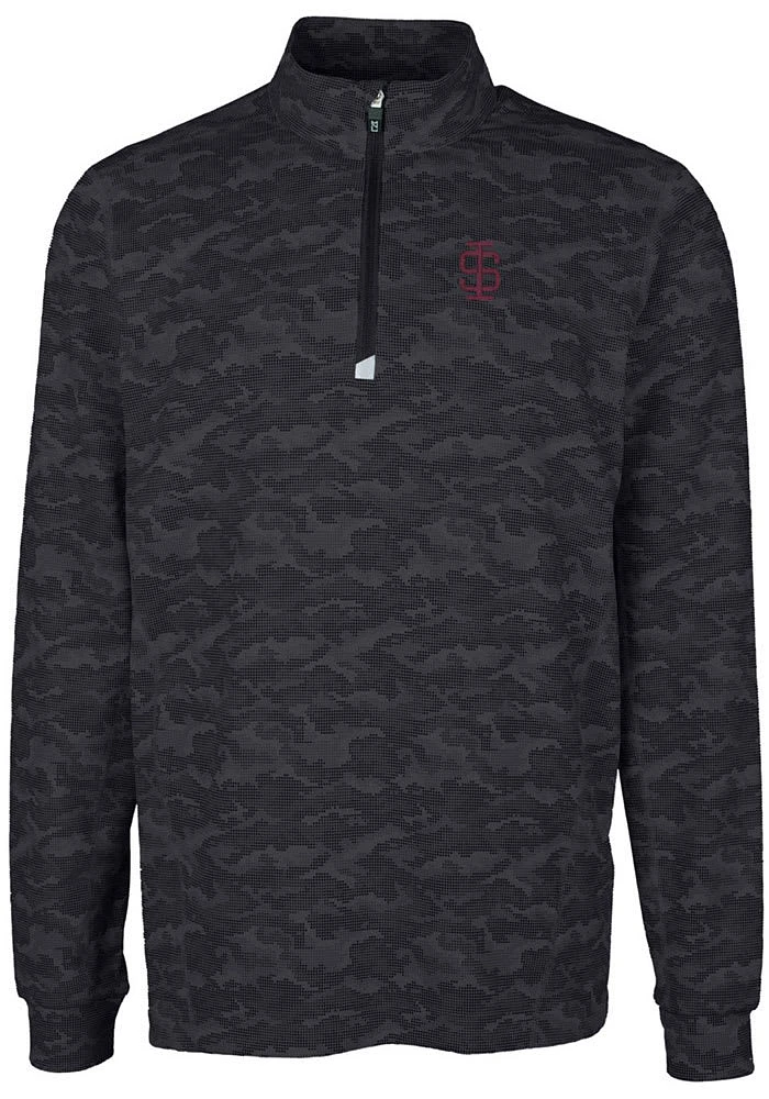 Cutter and Buck Southern Illinois Salukis Mens Black Traverse Camo Print Stretch Long Sleeve Qtr..
