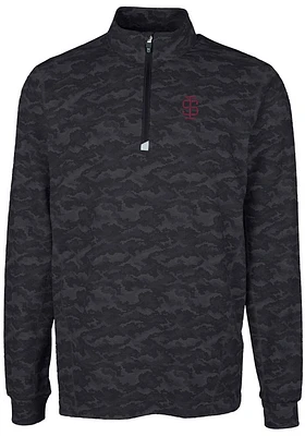 Cutter and Buck Southern Illinois Salukis Mens Black Traverse Camo Print Stretch Long Sleeve Qtr..
