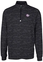 Cutter and Buck TCU Horned Frogs Mens Black Traverse Camo Print Stretch Long Sleeve Qtr Zip Pullov..
