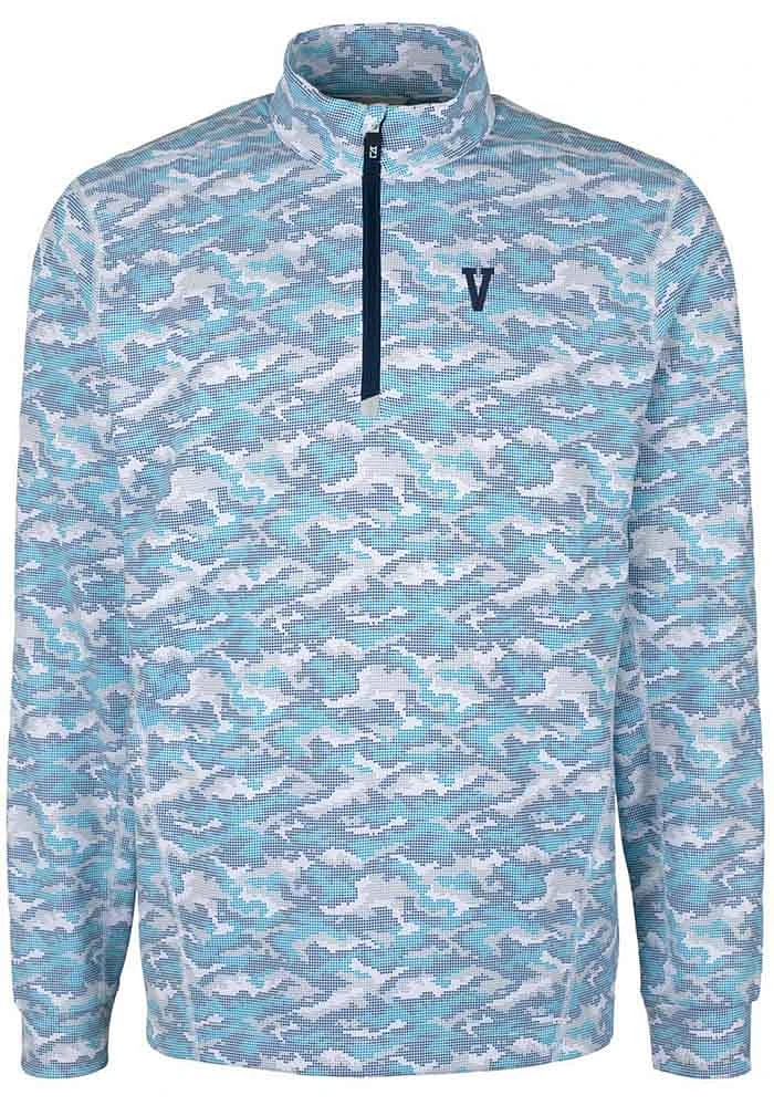 Cutter and Buck Villanova Wildcats Mens Blue Traverse Camo Print Stretch Long Sleeve Qtr Zip Pul..