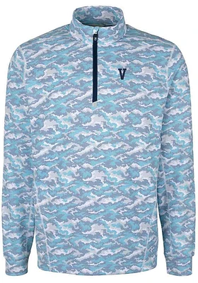 Cutter and Buck Villanova Wildcats Mens Blue Traverse Camo Print Stretch Long Sleeve Qtr Zip Pul..