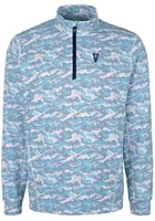 Cutter and Buck Villanova Wildcats Mens Blue Traverse Camo Print Stretch Long Sleeve Qtr Zip Pul..
