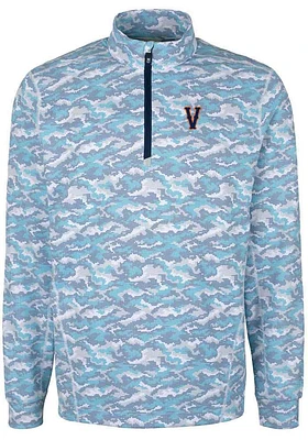 Cutter and Buck Virginia Cavaliers Mens Blue Traverse Camo Print Stretch Long Sleeve Qtr Zip Pul..