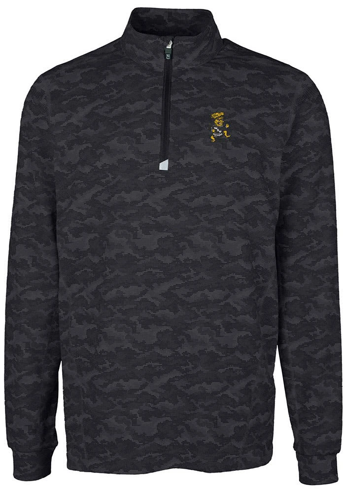Cutter and Buck Wichita State Shockers Mens Black Traverse Camo Print Stretch Long Sleeve Qtr Zi..