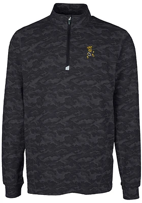 Cutter and Buck Wichita State Shockers Mens Black Traverse Camo Print Stretch Long Sleeve Qtr Zi..