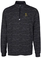 Cutter and Buck Wichita State Shockers Mens Black Traverse Camo Print Stretch Long Sleeve Qtr Zi..