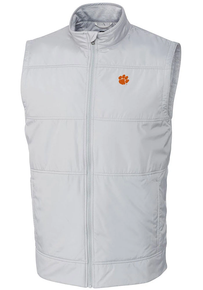 Cutter and Buck Clemson Tigers Mens White Stealth Hybrid Quilted Windbreaker Vest Big Tall V..