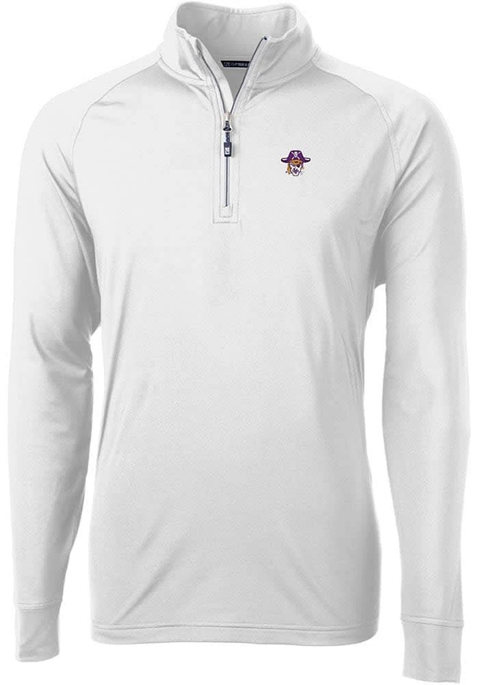 Cutter and Buck East Carolina Pirates Mens White Vault Adapt Eco Knit Long Sleeve Qtr Zip Pullov..