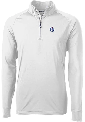 Cutter and Buck Fresno State Bulldogs Mens White Vault Adapt Eco Knit Long Sleeve Qtr Zip Pullov..