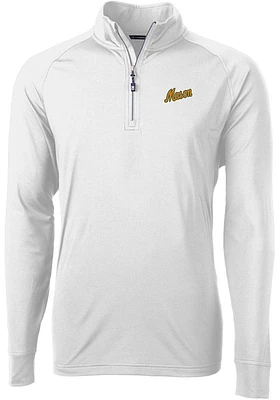 Cutter and Buck George Mason University Mens White Vault Adapt Eco Knit Long Sleeve Qtr Zip Pull..
