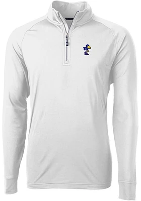Cutter and Buck Kansas Jayhawks Mens White Vault Adapt Eco Knit Long Sleeve Qtr Zip Pullover
