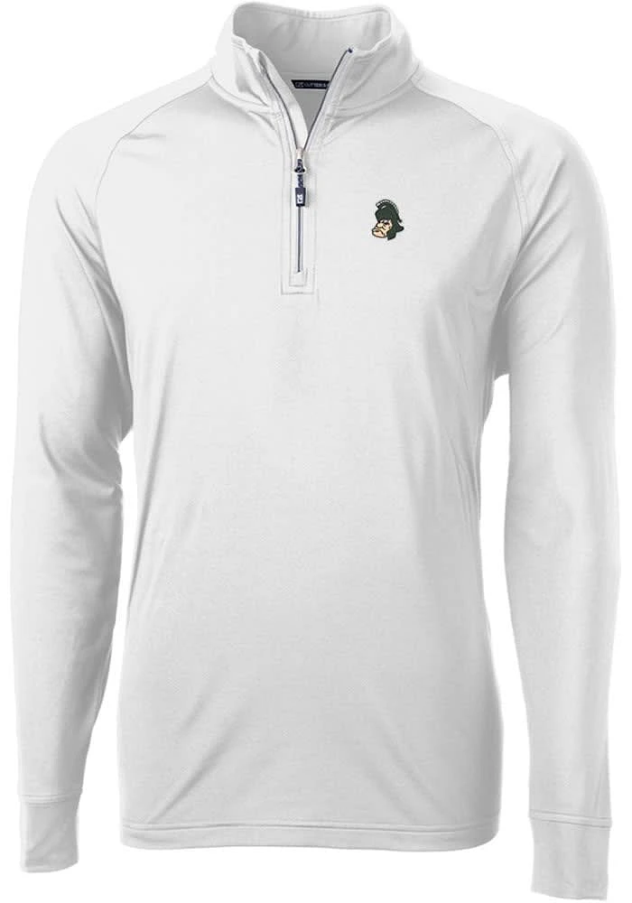 Cutter and Buck Michigan State Spartans Mens White Vault Adapt Eco Knit Long Sleeve Qtr Zip Pullov..