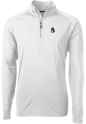Cutter and Buck Michigan State Spartans Mens White Vault Adapt Eco Knit Long Sleeve Qtr Zip Pullov..