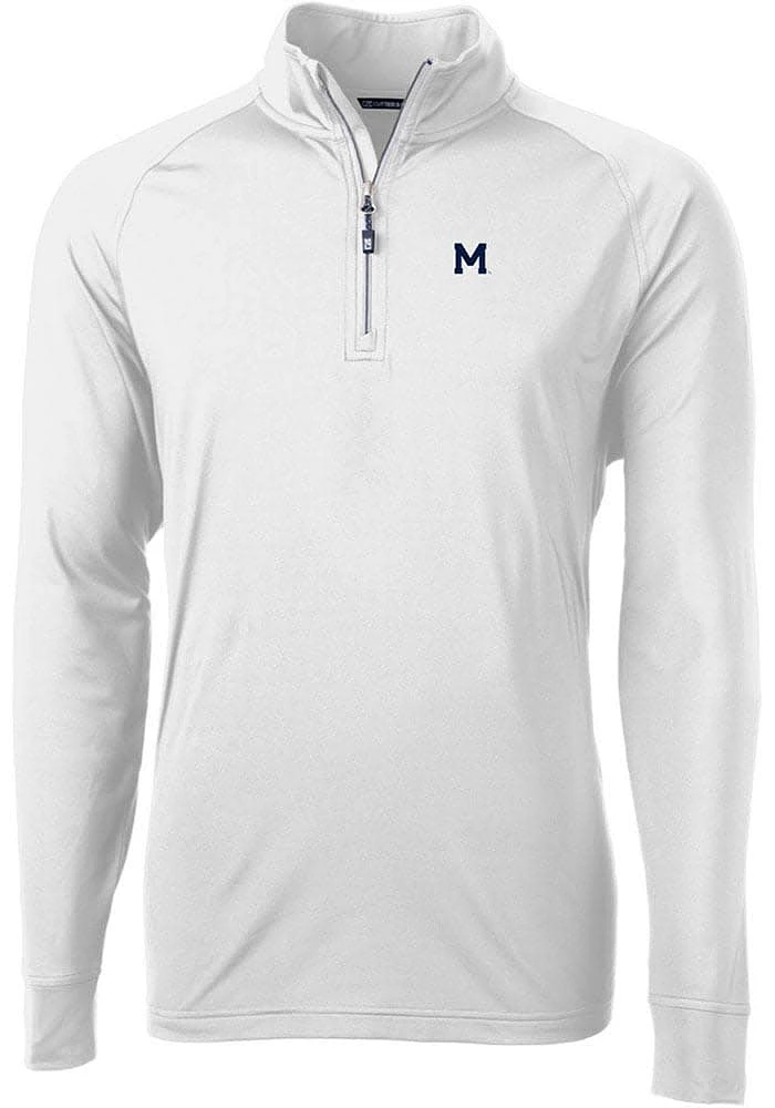 Cutter and Buck Michigan Wolverines Mens White Vault Adapt Eco Knit Long Sleeve Qtr Zip Pullover