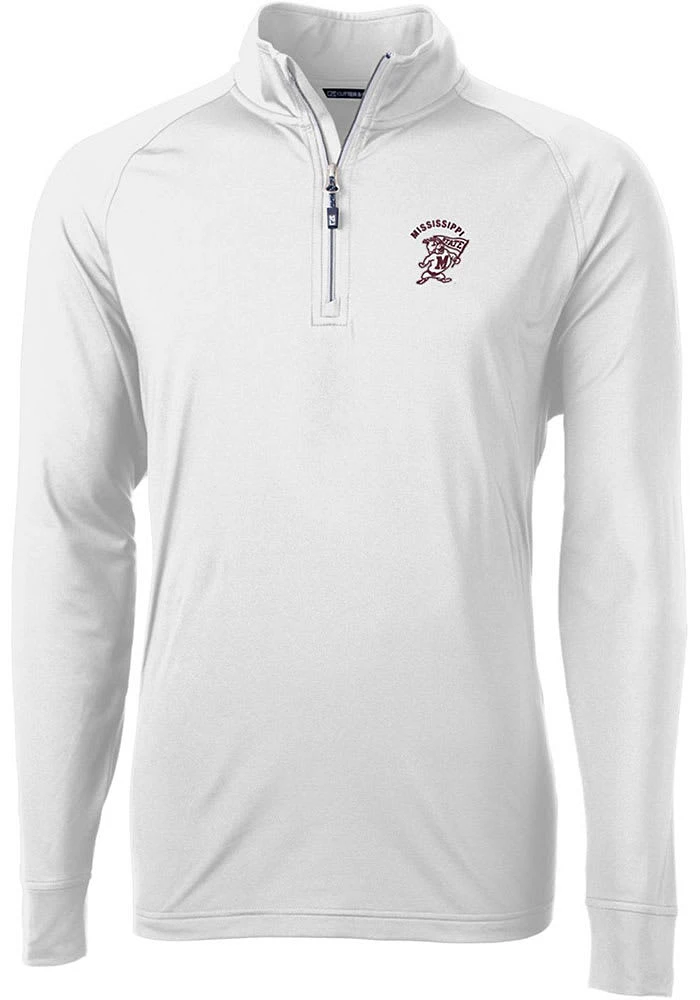 Cutter and Buck Mississippi State Bulldogs Mens White Vault Adapt Eco Knit Long Sleeve Qtr Zip P..